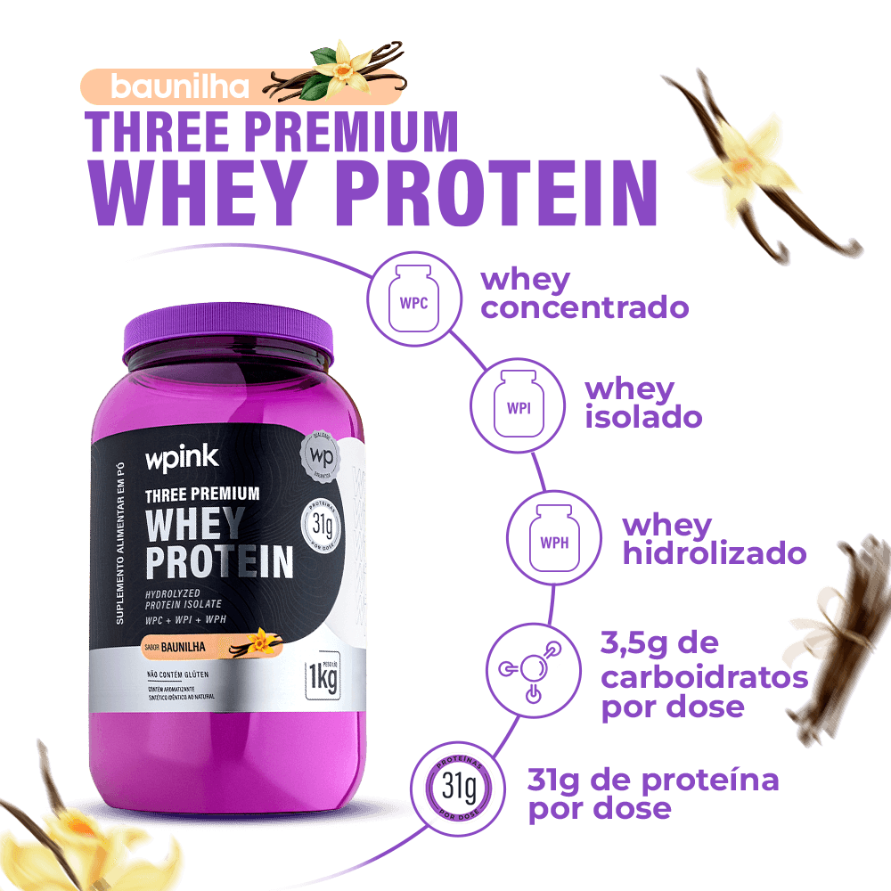 three premium whey protein baunilha 3w - (1kg) - wp - foto 2